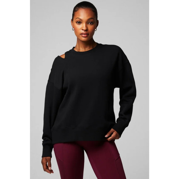 Fabletics Sweatshirt Womens M Medium Black Cozy Fleece Lined Cutout Sweater - Picture 13 of 14